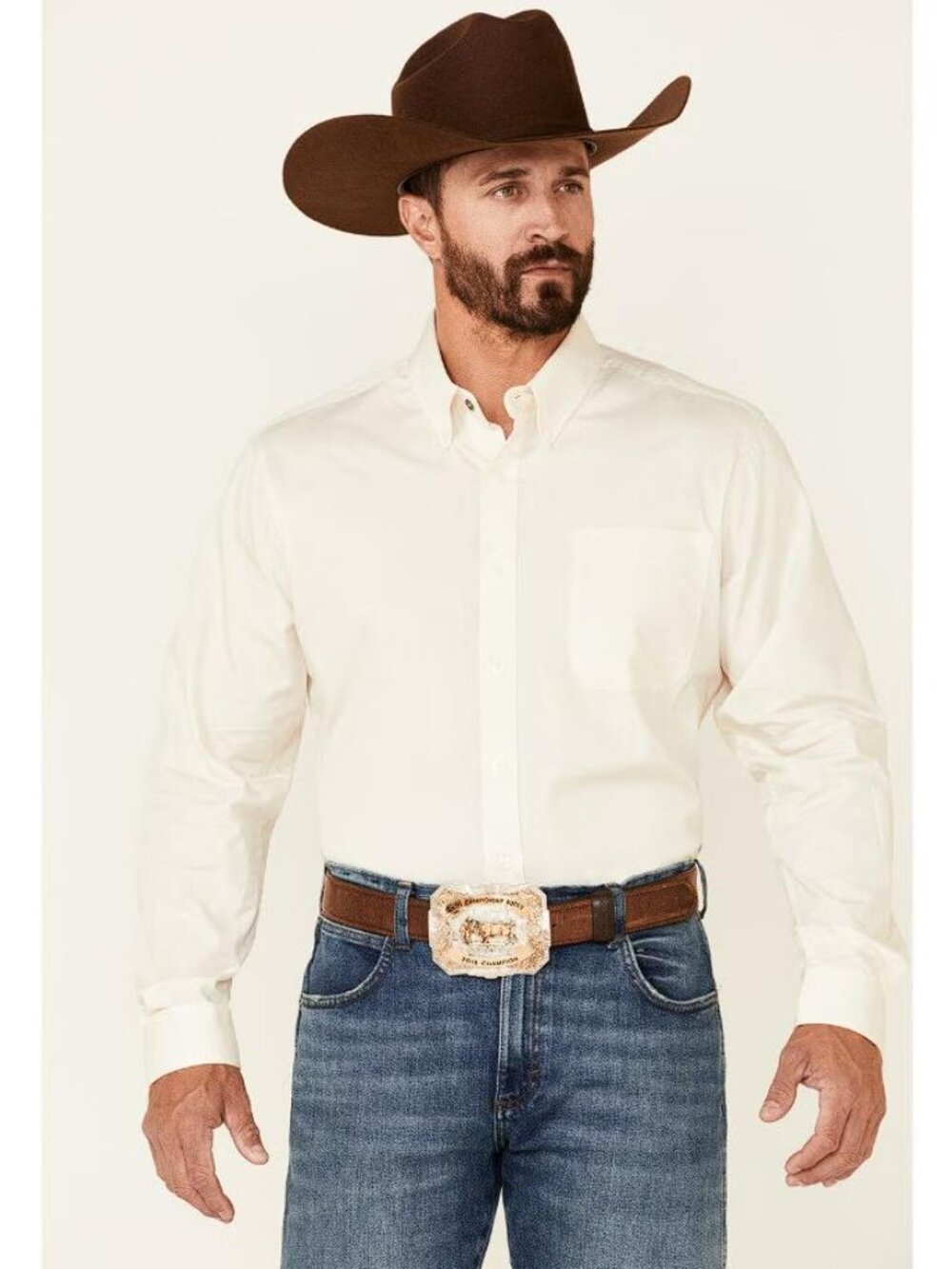 CINCH Men's Modern Fit Long Sleeve Button Down Western Shirt Size XL In Cream